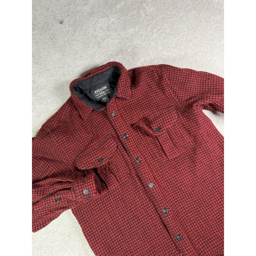 Filson Northwest Wool Shirt Mens Medium Red Black Houndstooth Button Outdoor